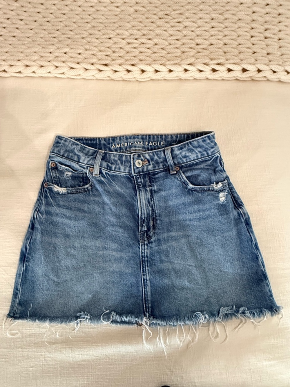 American Eagle Outfitters Blue Distressed Denim Mini Skirt